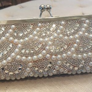 Pearl and crystal clutch